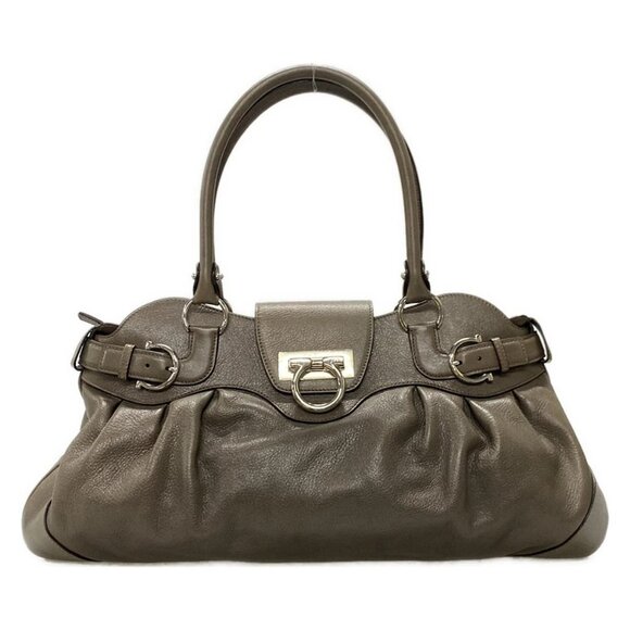 Auth Salvatore Ferragamo Marissa Gray Brown Leather Handbag - Picture 2 of 11
